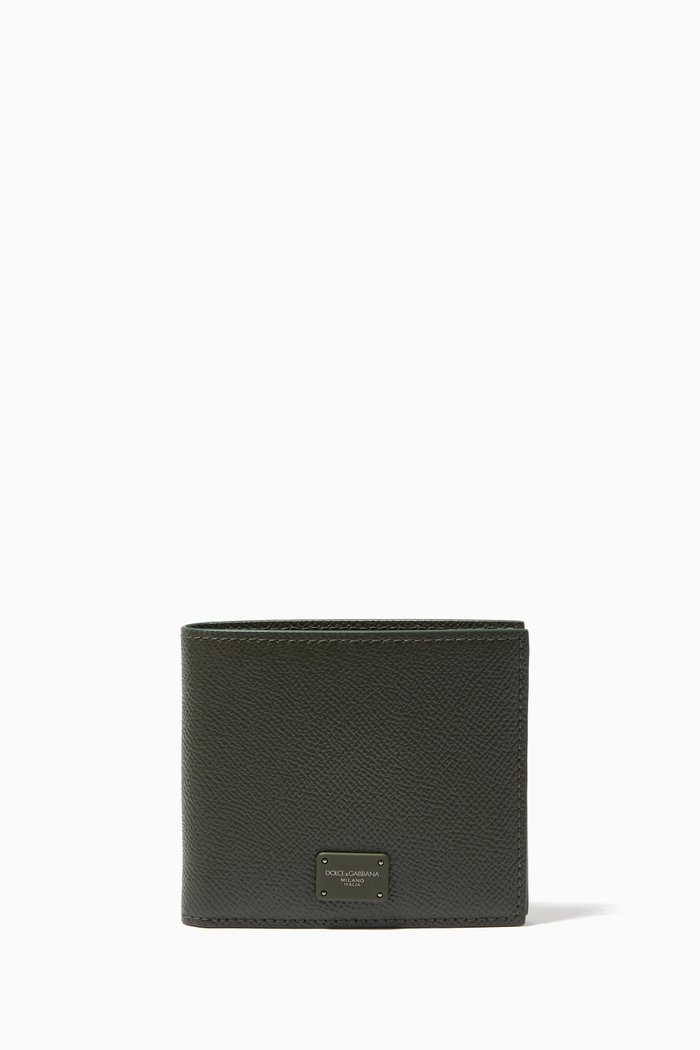 

Bi-Fold Wallet in Dauphine Leather, Green