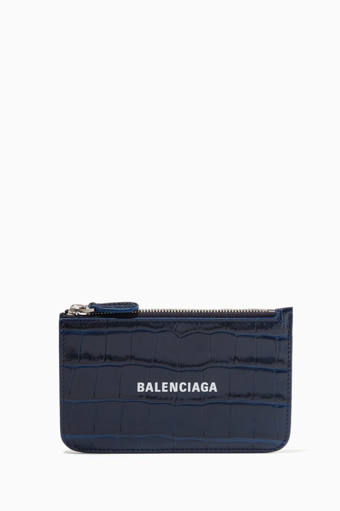 

Cash Long Coin & Card Holder in Shiny Crocodile Embossed Calfskin, Blue