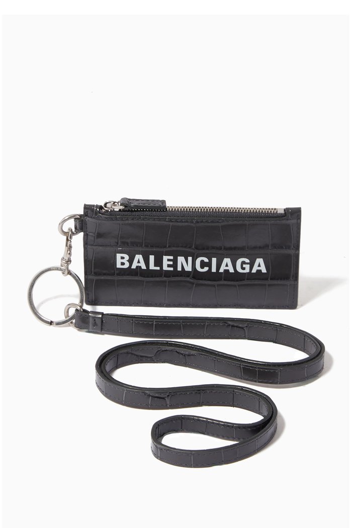 

Cash Card Case on Keyring in Croc-embossed Leather, Grey