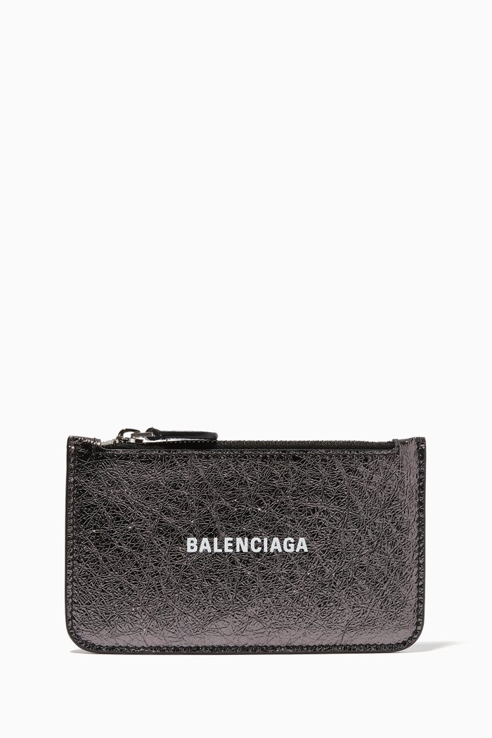 

Cash Large Long Coin & Card Holder in Metallic Crinkled Calfskin, Black