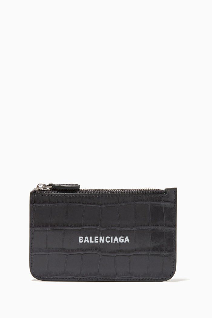

Cash Long Coin & Card Holder in Shiny Crocodile Embossed Calfskin, Grey