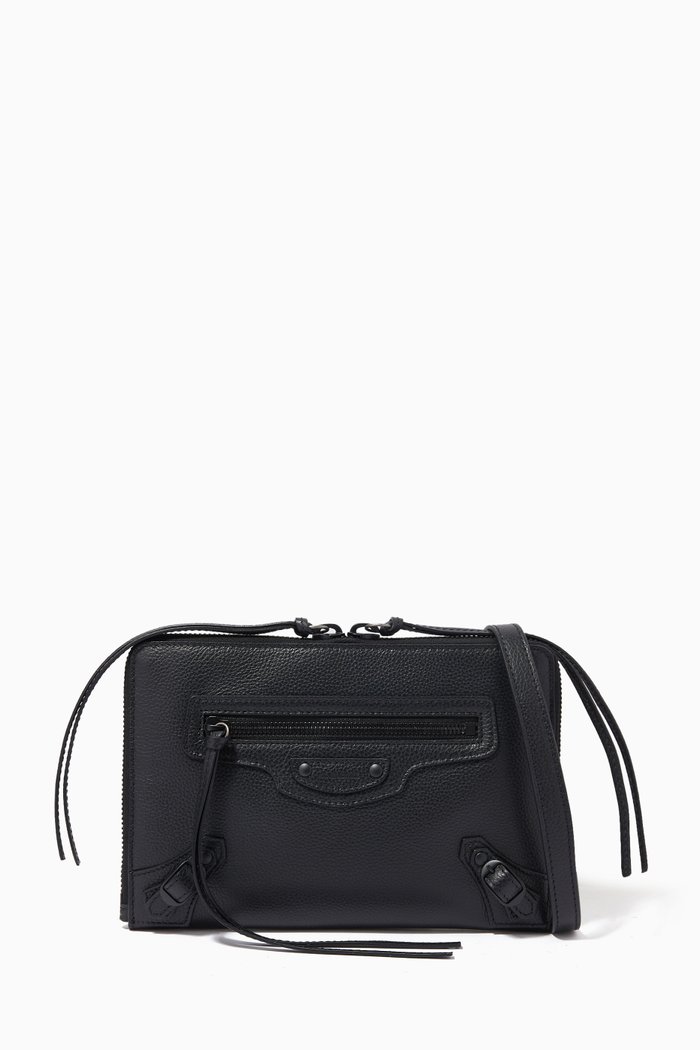 

Neo Classic Small Pouch with Strap in Grained Calfskin, Black