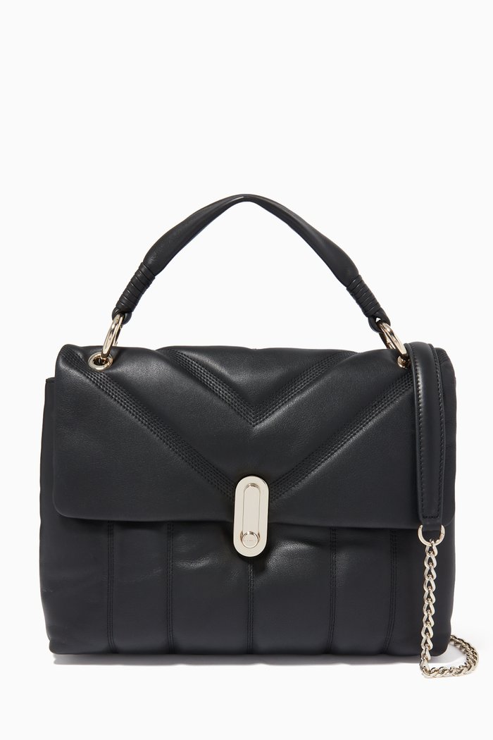 

Ayaah Puffer Quilted Shoulder Bag in Leather, Black