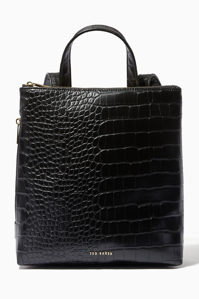 

Belax Backpack in Imitation Croc Faux Leather, Black