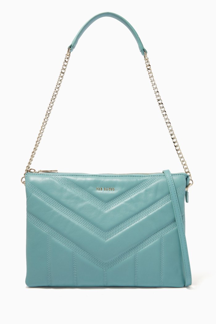 

Ayahla Puffer Quilted Crossbody Bag in Leather, Blue