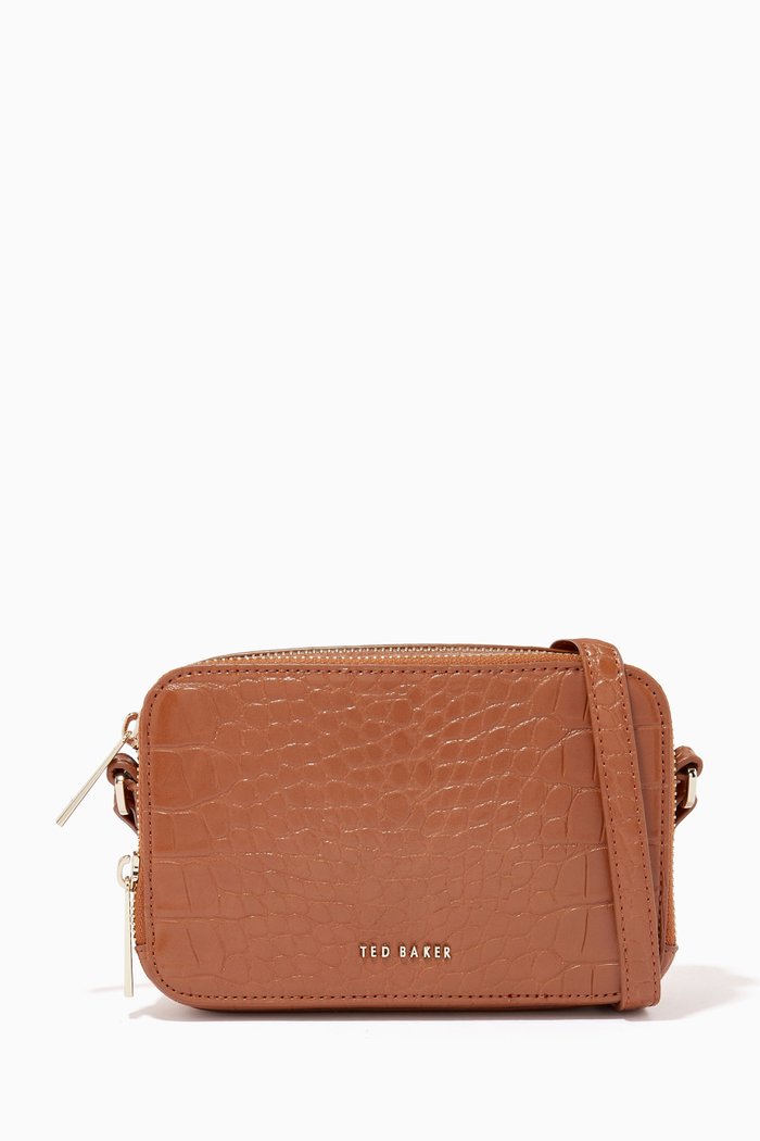 

Stina Camera Bag in Imitation Croc Faux Leather, Brown