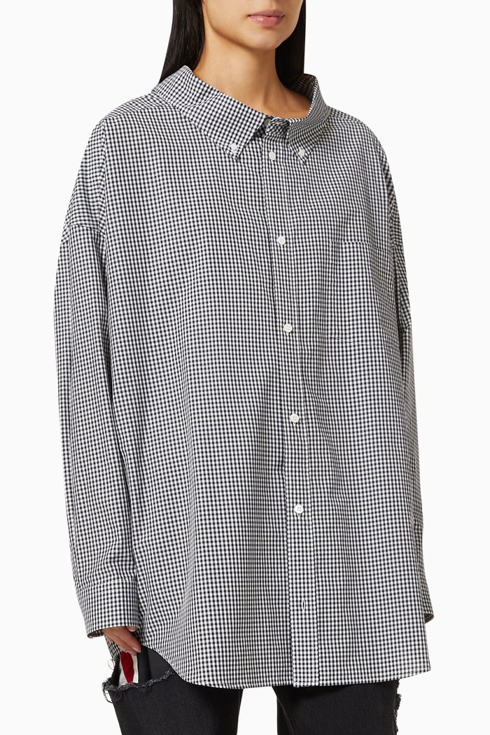 

Cocoon Swing Shirt in Checkered Cotton Poplin, Black