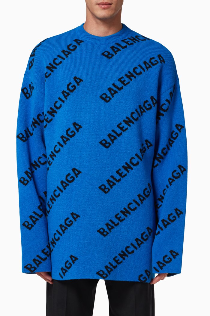 

Allover Logo Sweater in Virgin Wool Knit, Blue