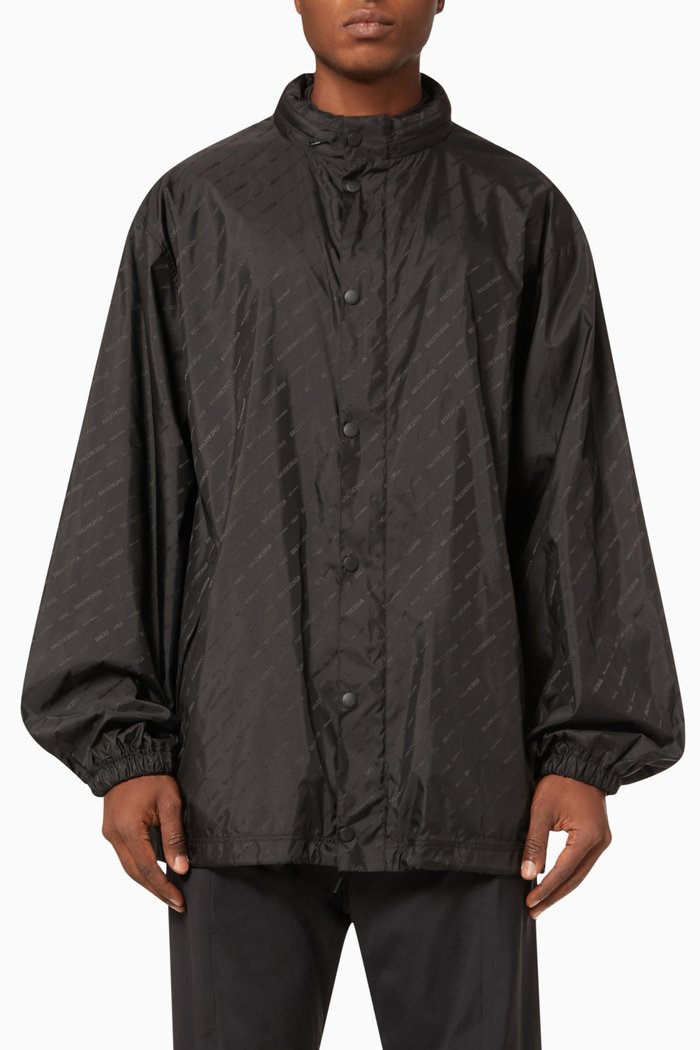 

Allover Logo Rain Jacket in Nylon Jacquard, Black