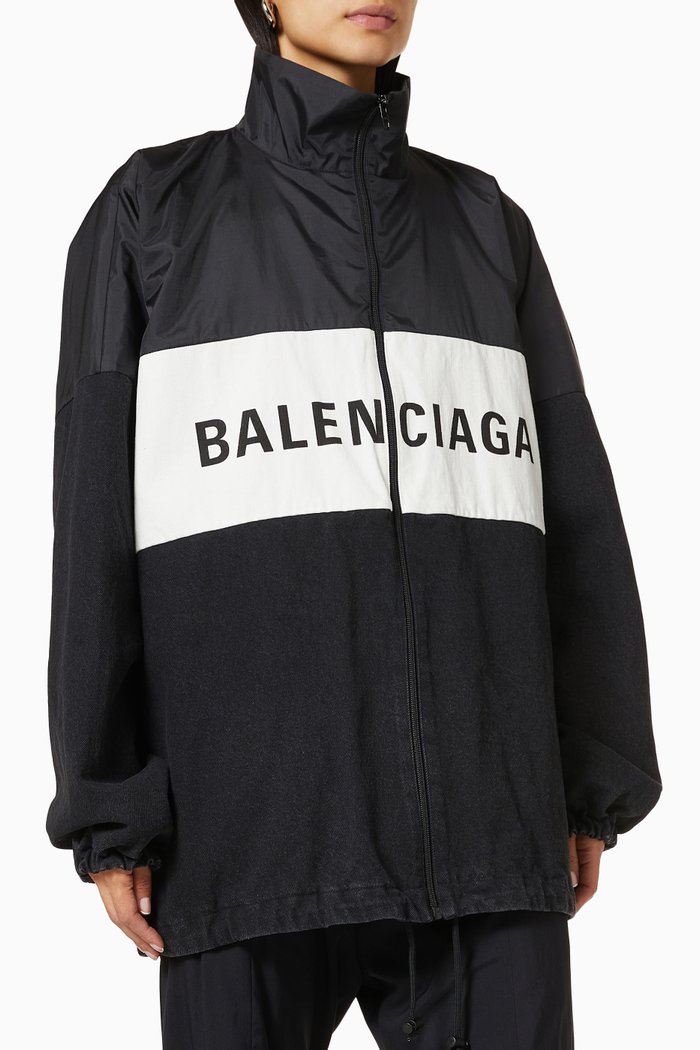 

Logo Zip Jacket in Nylon & Denim, Black