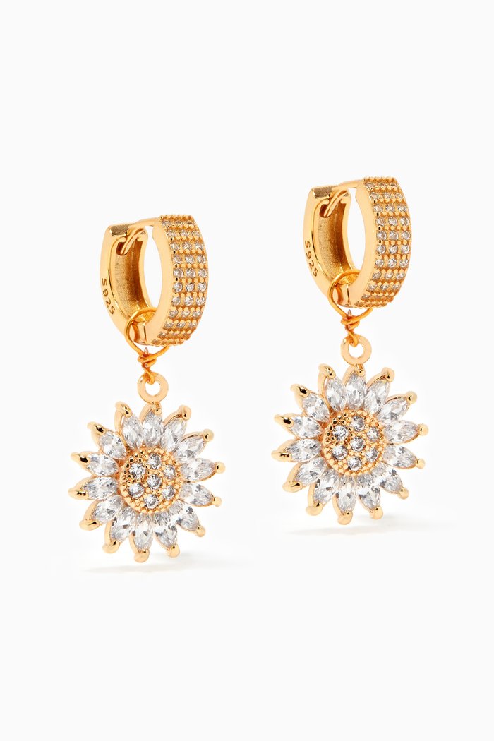 Sunflower Huggie Hoop Earrings, Gold