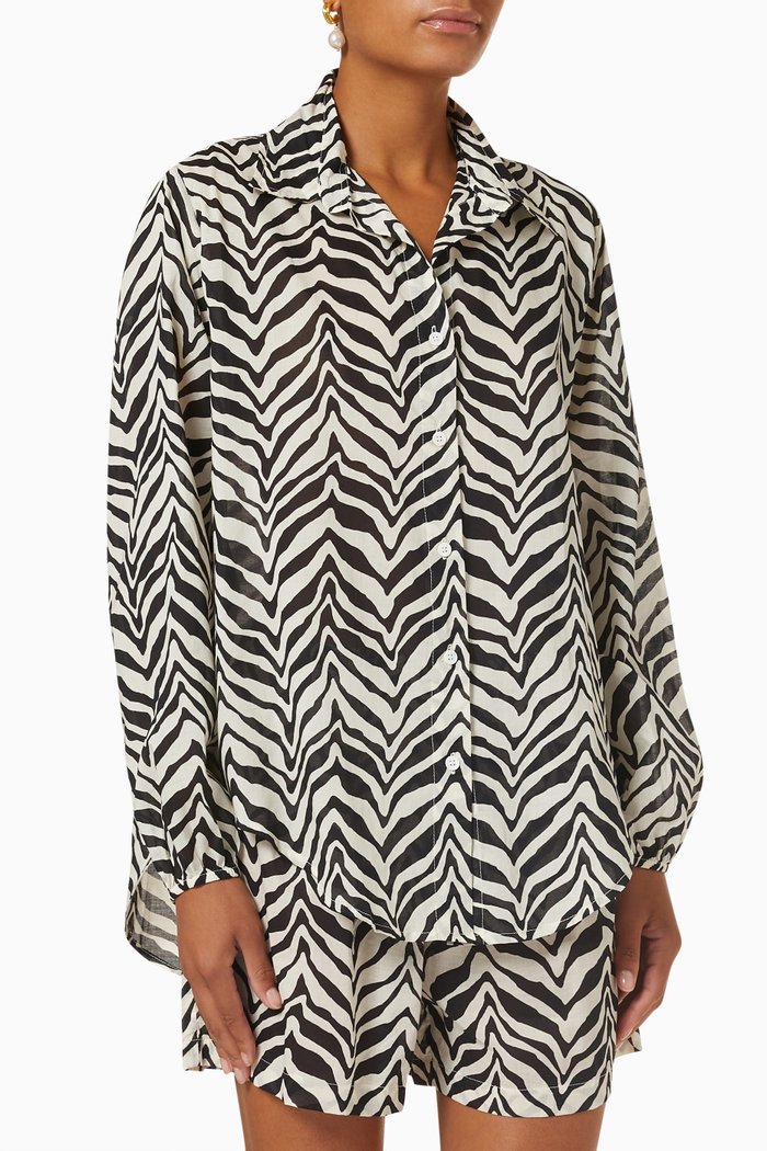 

Ayu Print Rylen Shirt in Cotton Voile, Black