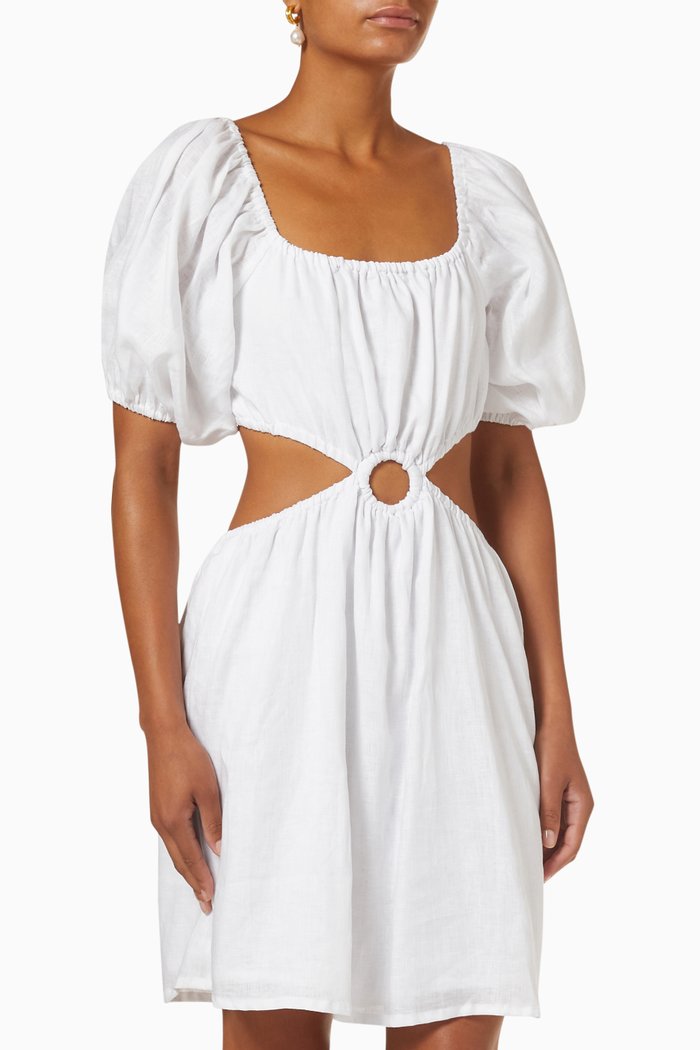 

Almero Mini Dress in Linen, White
