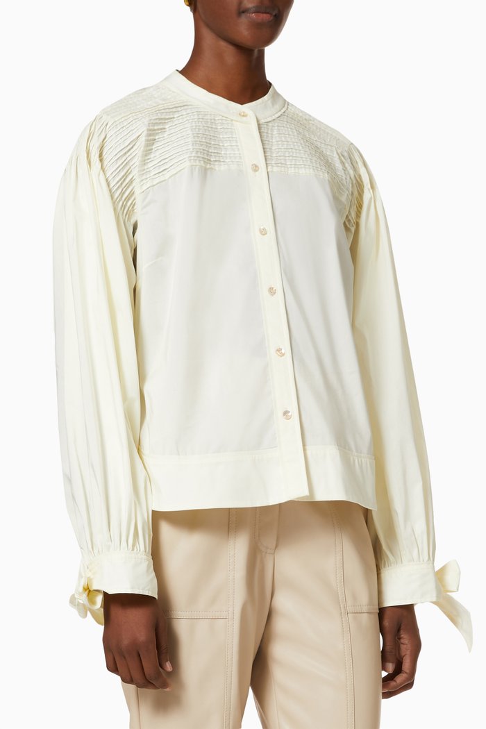 

Sonya Ruched Shirt in Poplin, Neutral