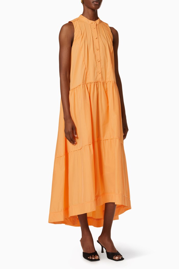 

Ellery Ruched Maxi Dress in Poplin, Orange