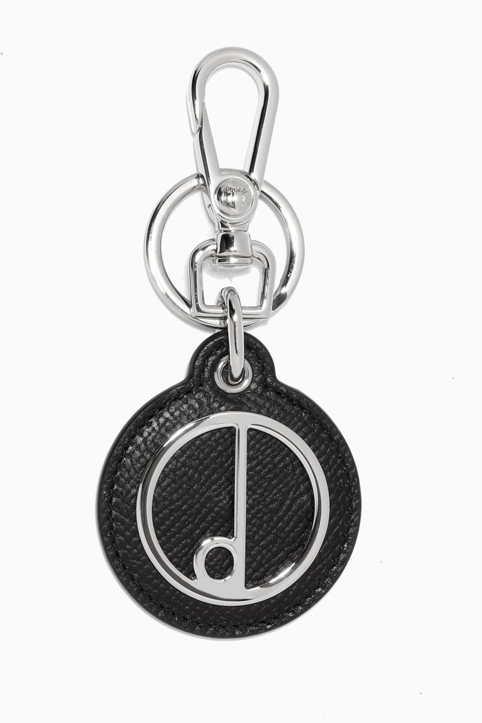 

D Disc Keyring in Leather, Black