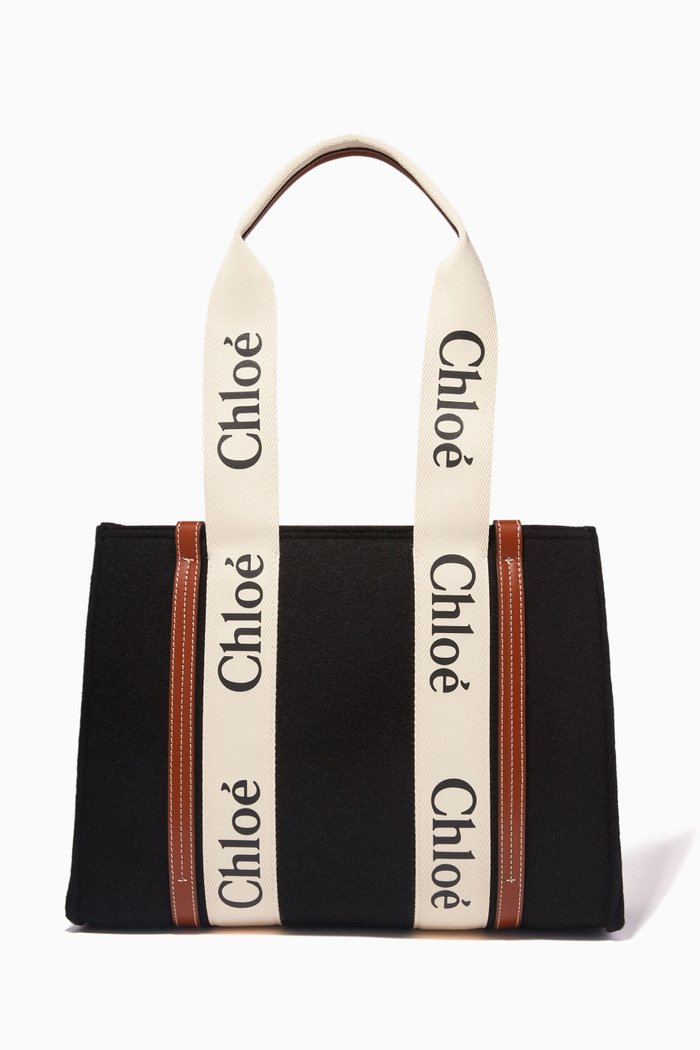 

Woody Medium Tote Bag in Wool Felt, Black