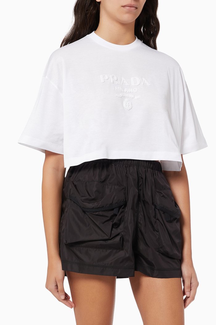 Terry Logo Cropped T-shirt in Cotton Jersey, White