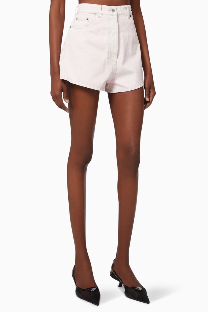 

Triangle Logo Shorts in Cotton Denim, Pink