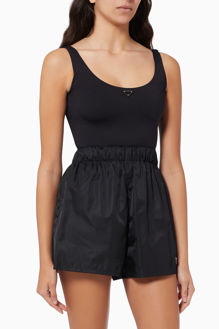 

Triangle Logo Bodysuit in Stretch Nylon, Black