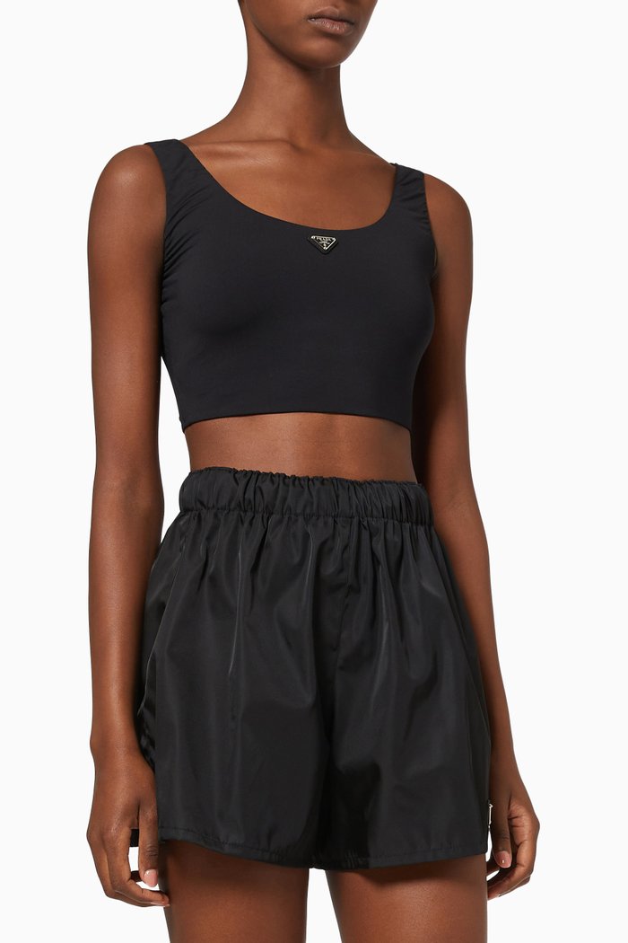

Triangle Logo Crop Top in Stretch Jersey, Black