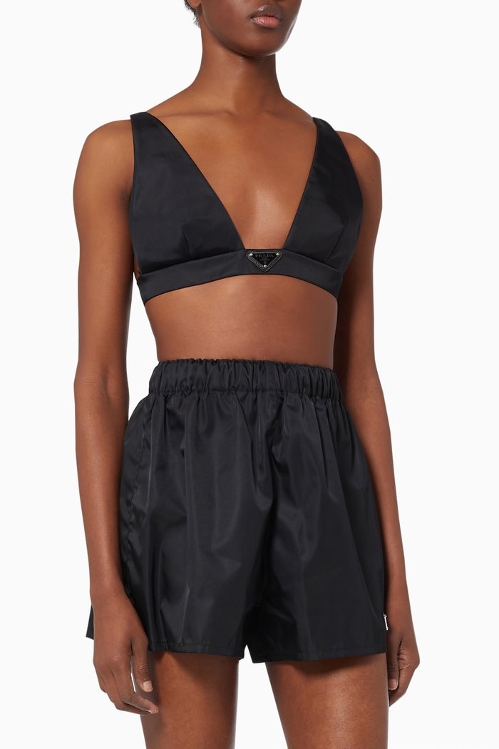 Triangle Logo Bralette in Re-nylon, Black