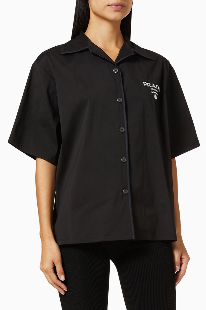 

Logo Shirt in Stretch Poplin, Black