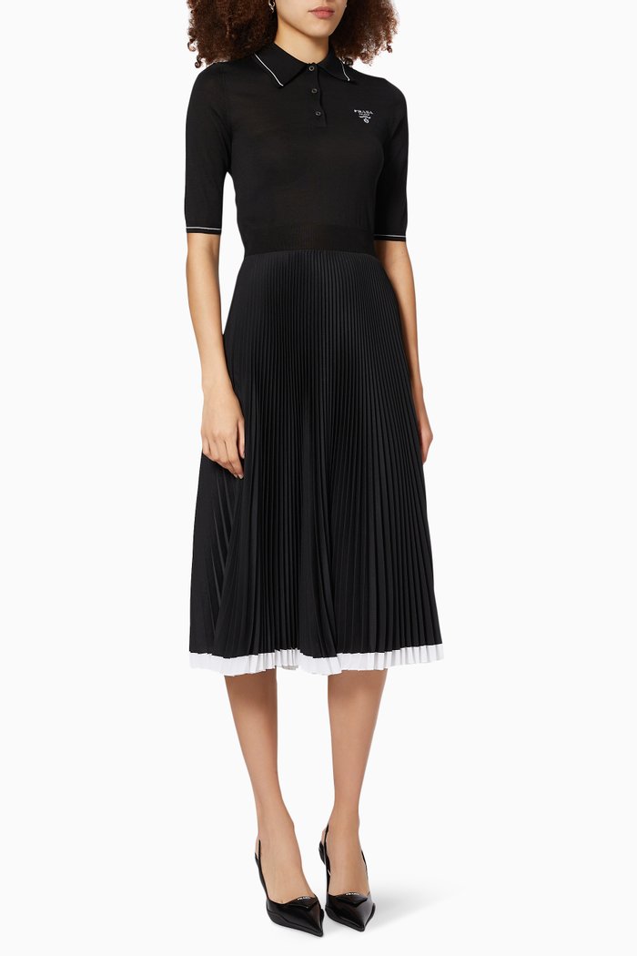 Collared Dress in Crepe de Chine, Black