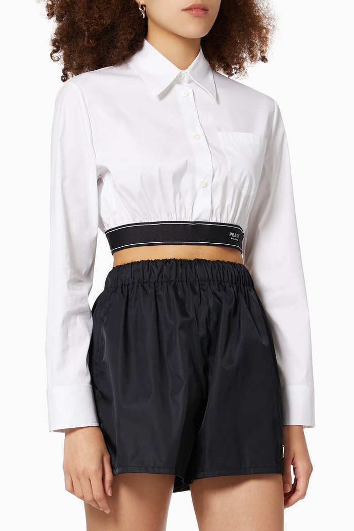 

Logo Band Crop Shirt in Poplin, White