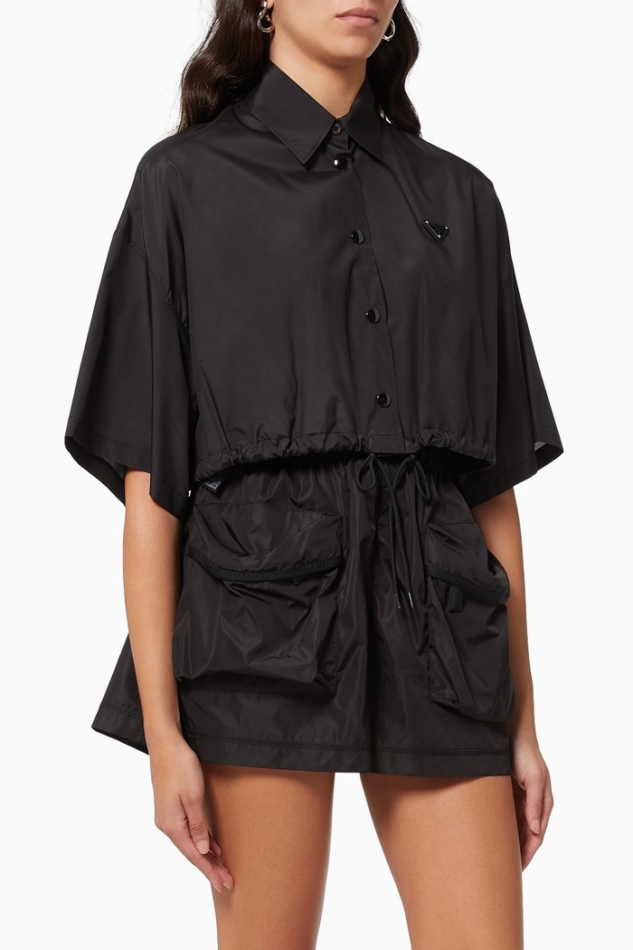 

Cropped Shirt in Technical Silk, Black