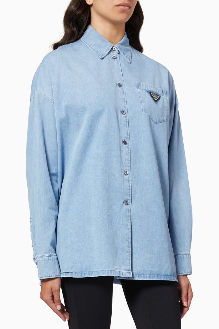 

Triangle Logo Shirt in Cotton Denim, Blue