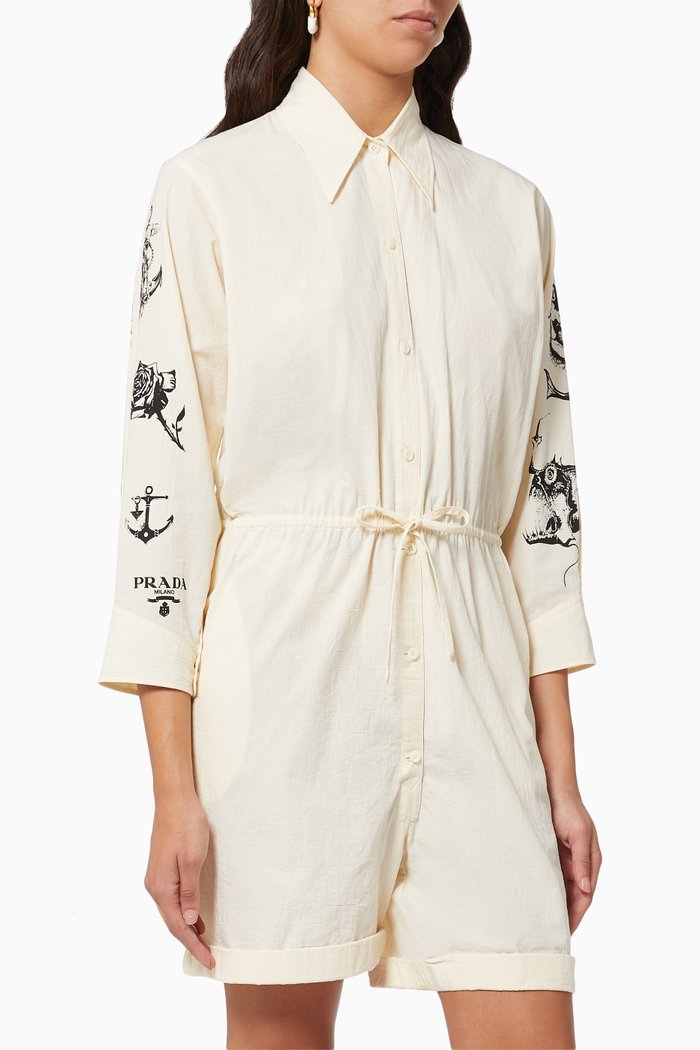 

Printed Jumpsuit in Chambray Canvas, White