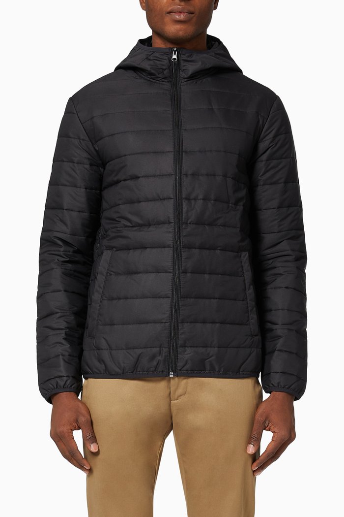 

Hooded Puffer Jacket in Padded Nylon, Black