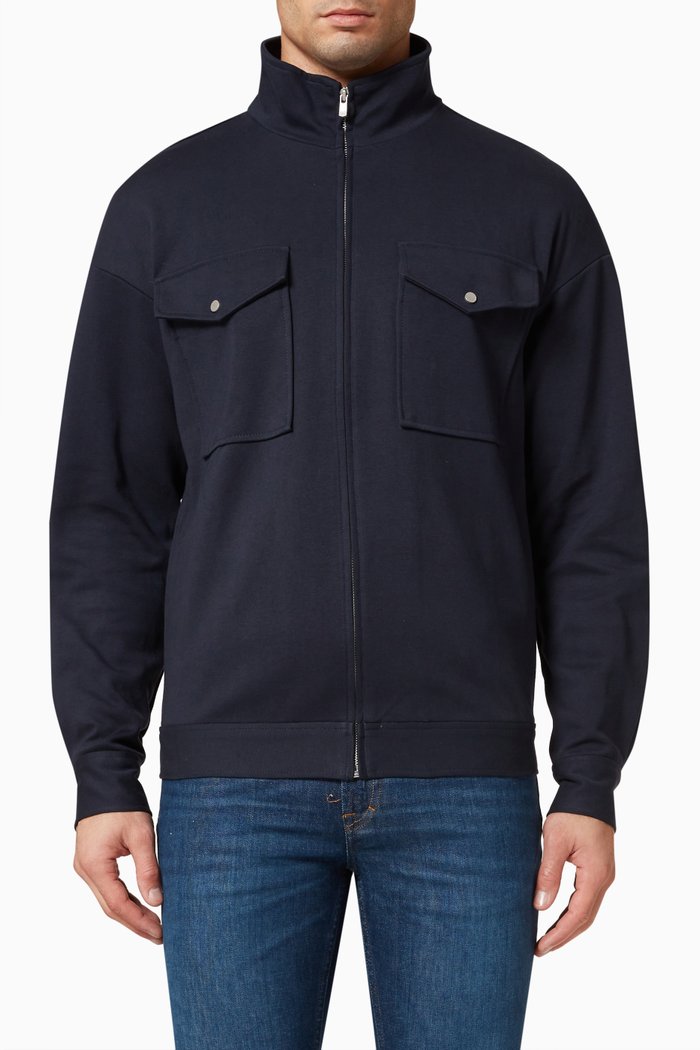Full Zip Sweatshirt in Cotton, Blue