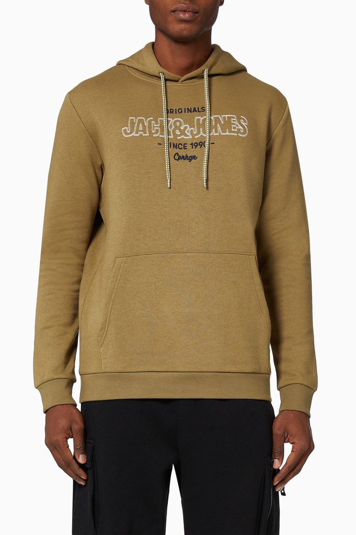 

Embroidered Logo Hoodie in Cotton Blend, Brown