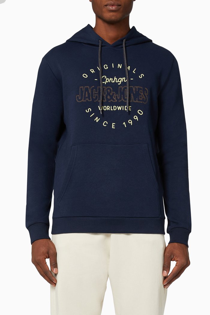

Embroidered Logo Hoodie in Cotton Blend, Blue