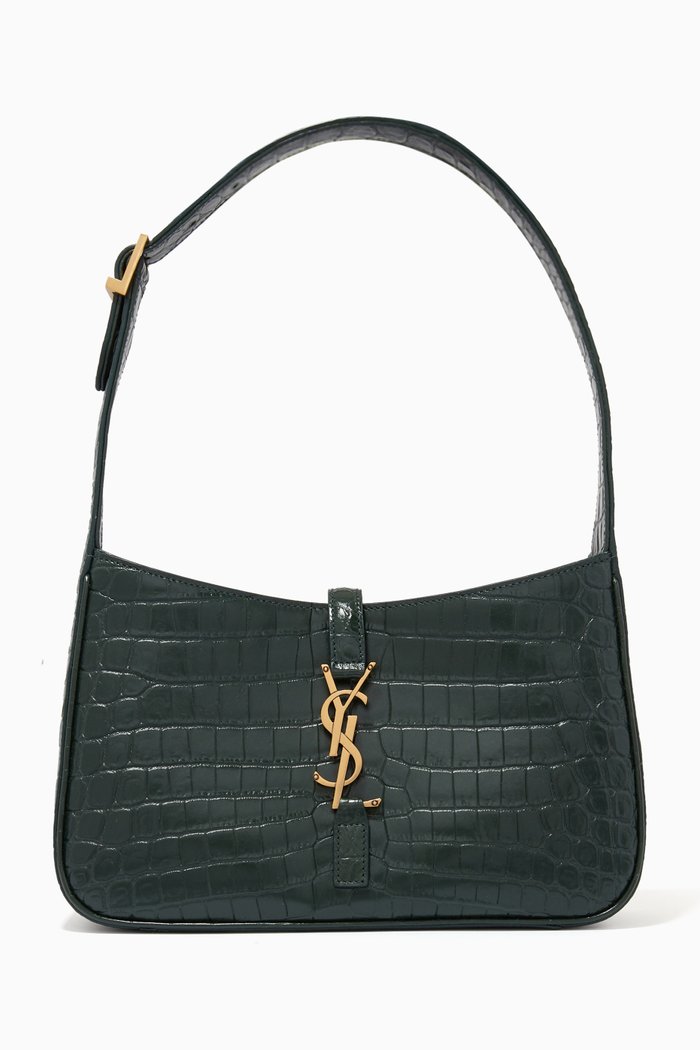 

Le 5 À 7 Hobo Bag in Crocodile-embossed Shiny Leather, Green