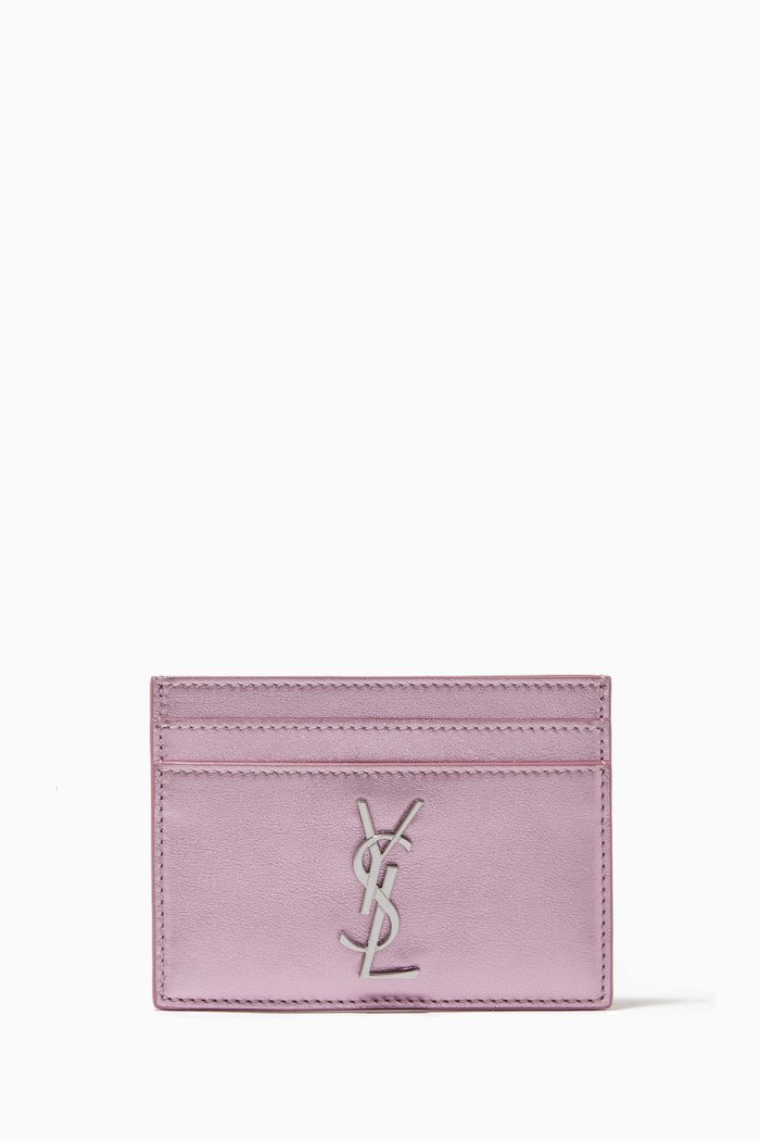 

Cassandre Card Holder in Metallic Leather, Pink