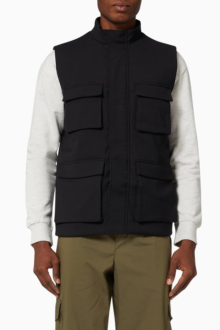 

Multi-Pocket Gilet in Viscose Blend, Black