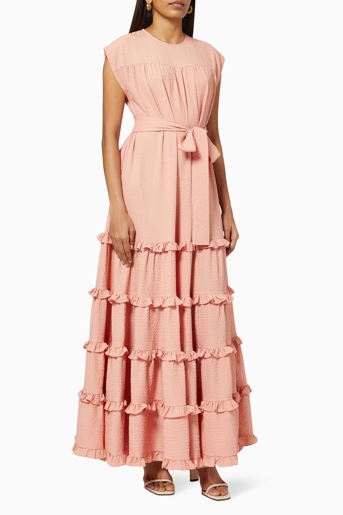 

Tiered Belted Dress, Pink