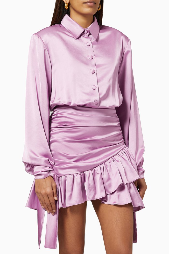 

Ruffle Mini Dress in Satin, Purple