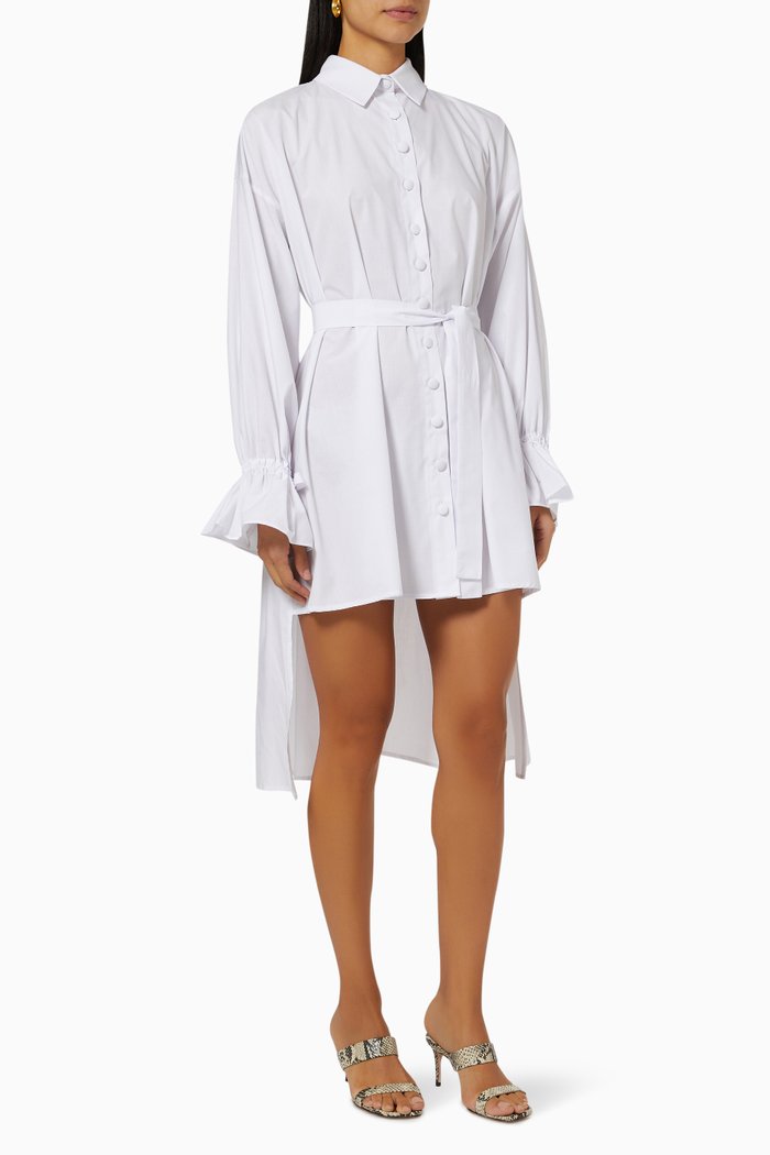 

High Low Shirt Dress in Poplin, White