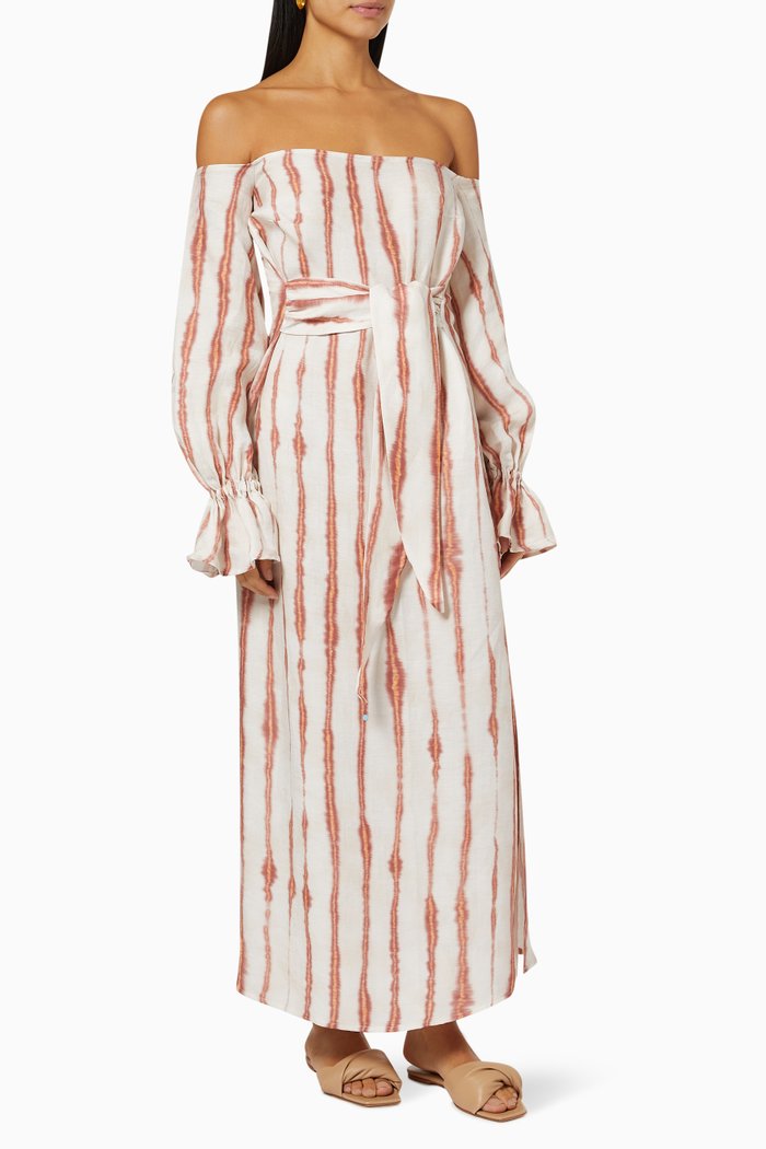 

Off Shoulder Caftan Dress in Linen, White