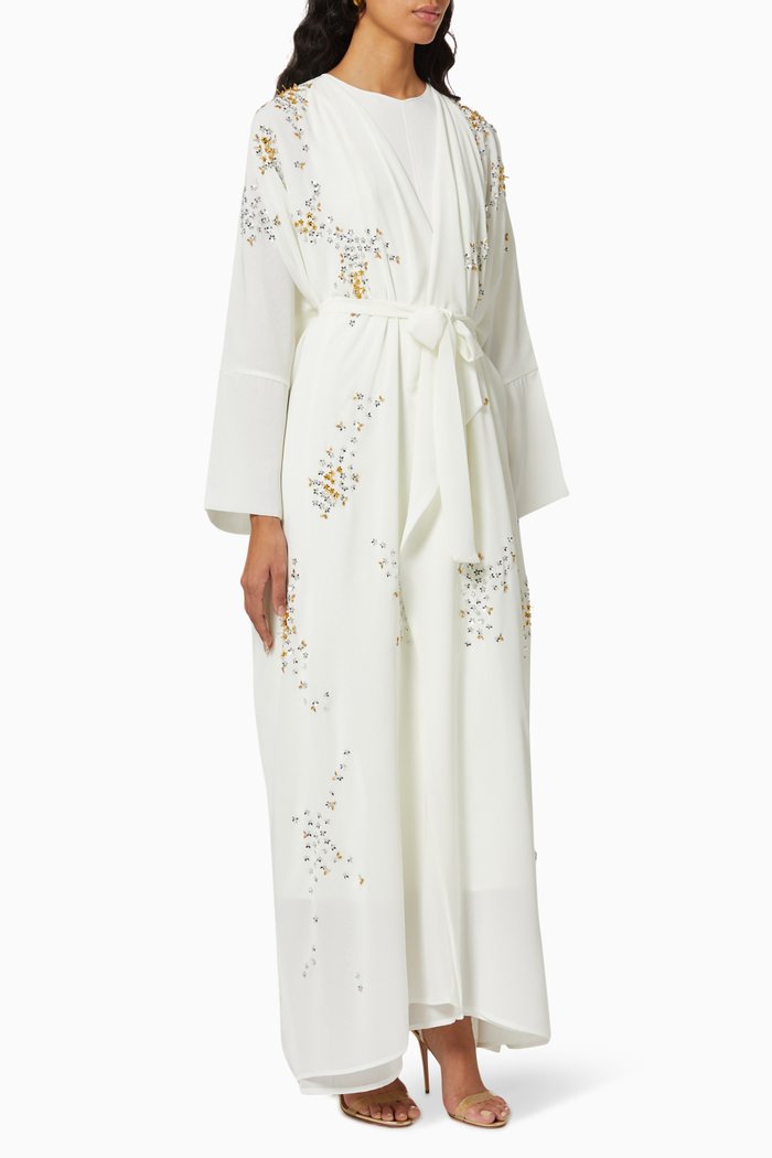 

Flower Abaya with Sheila & Belt in Chiffon, White