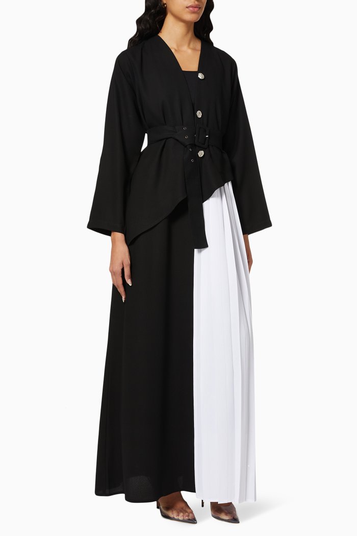 

Two Tone Abaya with Sheila & Belt in Linen, Black