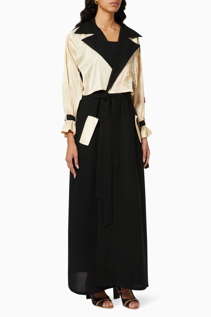 

Two Tone Abaya with Sheila & Belt in Crepe, Black
