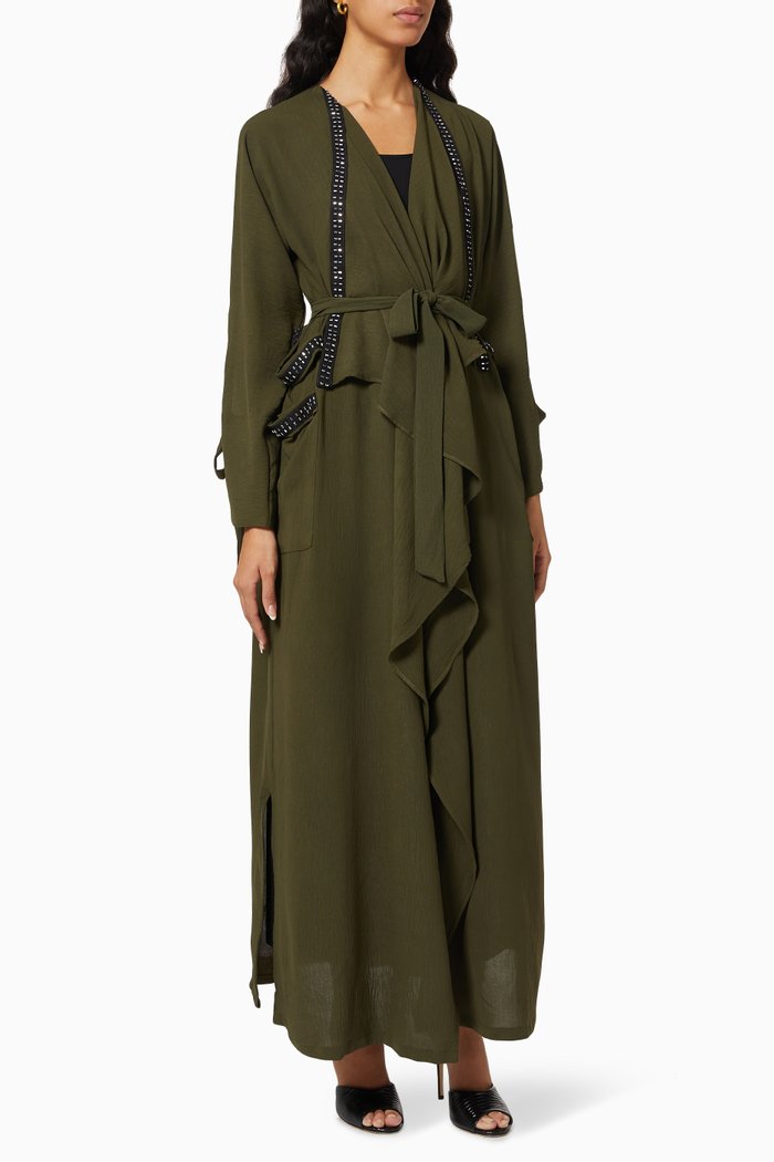 

Stone Embellishment Abaya with Sheila & Belt, Green