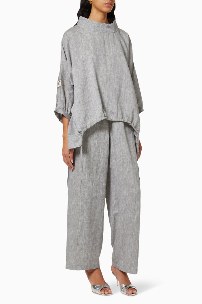 

Shirt & Pants Set in Linen, Grey