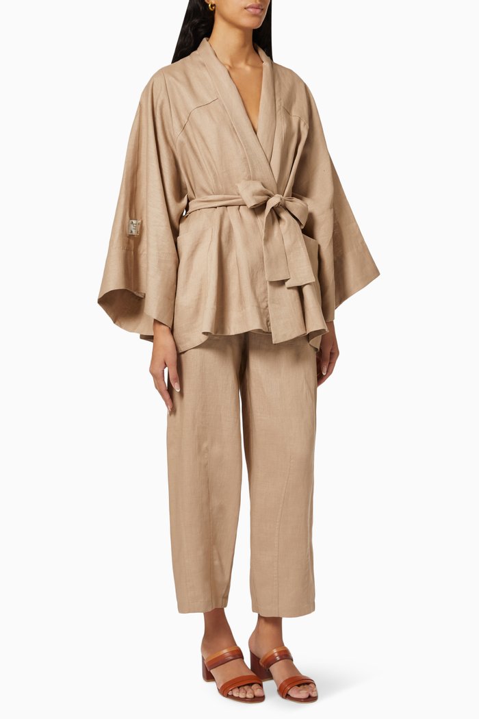 

Kimono Top & Pants Set in Linen, Neutral