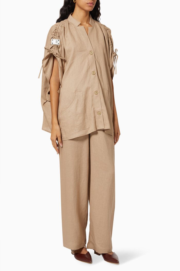 

Shirt with Ties & Pants Set in Linen, Neutral